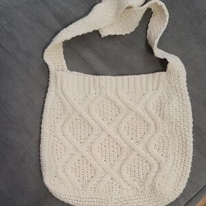 Cream Knit Shoulder Bag